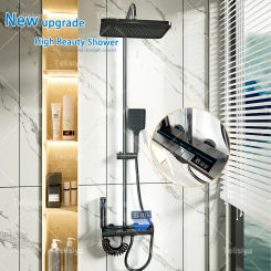 Bathroom Shower System Sets Piano Button Ambient Light Digital Display Pressurization Rain Faucets Shower Set