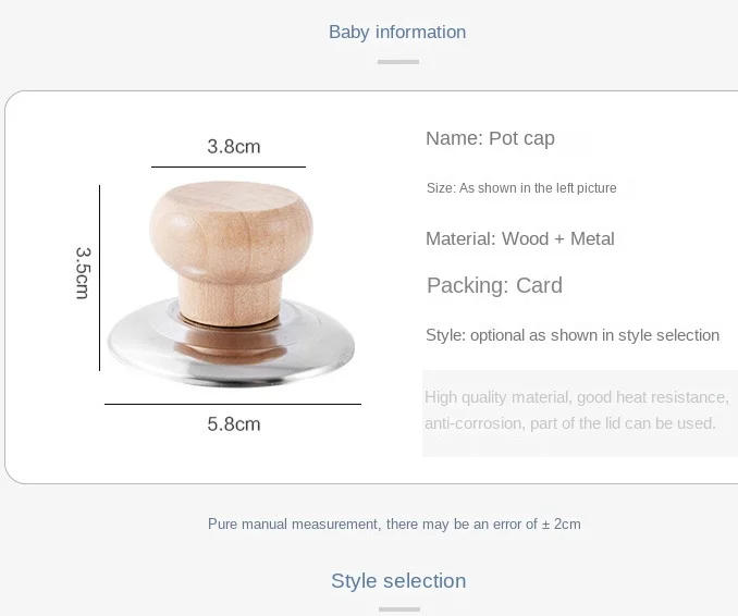 Description Picture 2 of item1PC Wood Lid Handle Heat Resistant Twist Pot Cap Anti-scalding Round Wooden Handle Kitchenware Cookware Accessories Pot Lid Knob