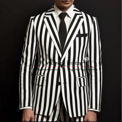 Male Fashion Suits Men For Wedding White Black Stripes Jacket Pants 2 Pieces Groom Tuxedos Banquet Man Dinner Party Prom Blazers