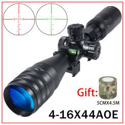 4-16x44AOE Scope Tactical Shooting Optics Sight Red Green Illuminated Airsoft Sniper Hunting Riflescope for 11mm/20mm Rail Mount