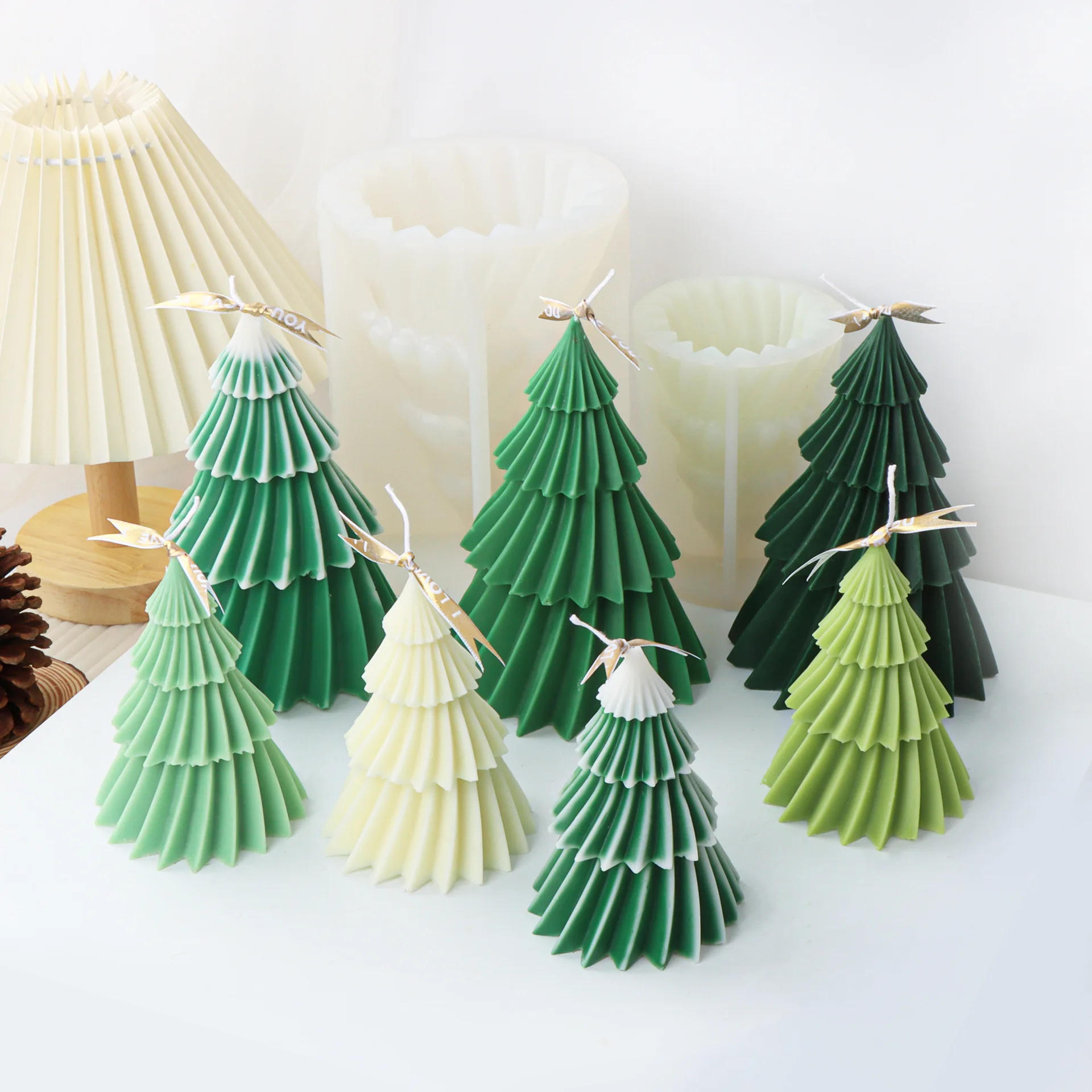 Description Picture 2 of item4-Layer Christmas Tree Silicone Candle Mold 3D Diagonal Striped Plant Soap Resin Plaster Mould Chocolate Making Party Decor Gift