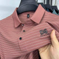 High end fashionable printed polo shirt short sleeved men's striped lapel T-shirt 2024 summer new ice silk breathable casual top