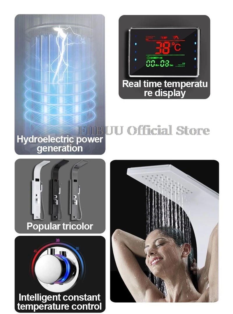 Description Picture 3 of itemShower Set For Bathroom Multifunctional Smart System Pressurized Top Nozzle Shower Head Digital DisplayThermostatic Shower Room