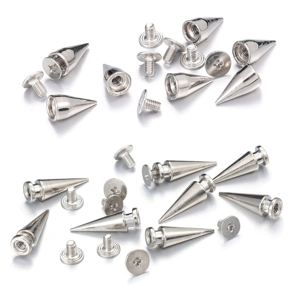 Description Picture 6 of item10-50pcs Punk Rivets Metal Cone Studs And Spikes Silver Warhead DIY Punk Garment Crafts Tools Clothes Shoes Leather Accessories