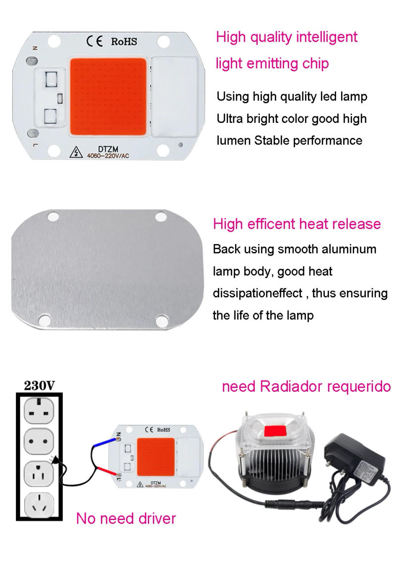 Description Picture 6 of item6Pcs LED Lamp Chip Diode Grow Plant Light AC220V 10W 20W 30W 50W LED Beads Lamp Box Full Spectrum No Need Driver For Spolighting