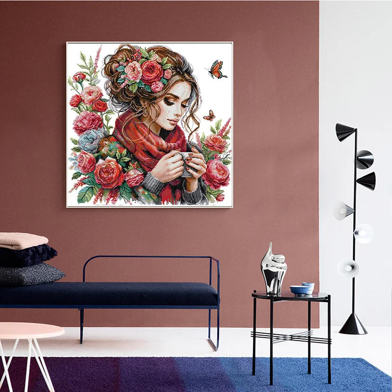 Description Picture 4 of itemJoy Sunday Counted Cross Stitch Complete Kit DMC Embroidery Thread Figure Pattern 16CT 14CT 11CT Printed Fabric Home Decor