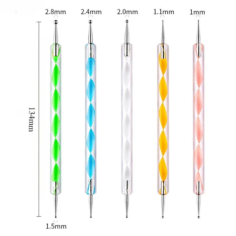 Description Picture 3 of item5pcs Dual-Ended Nail Art Dotting Pen Portable Crystal Handle Drawing Painting Rhinestones Picker Gems Pens 3D Manicure Tools