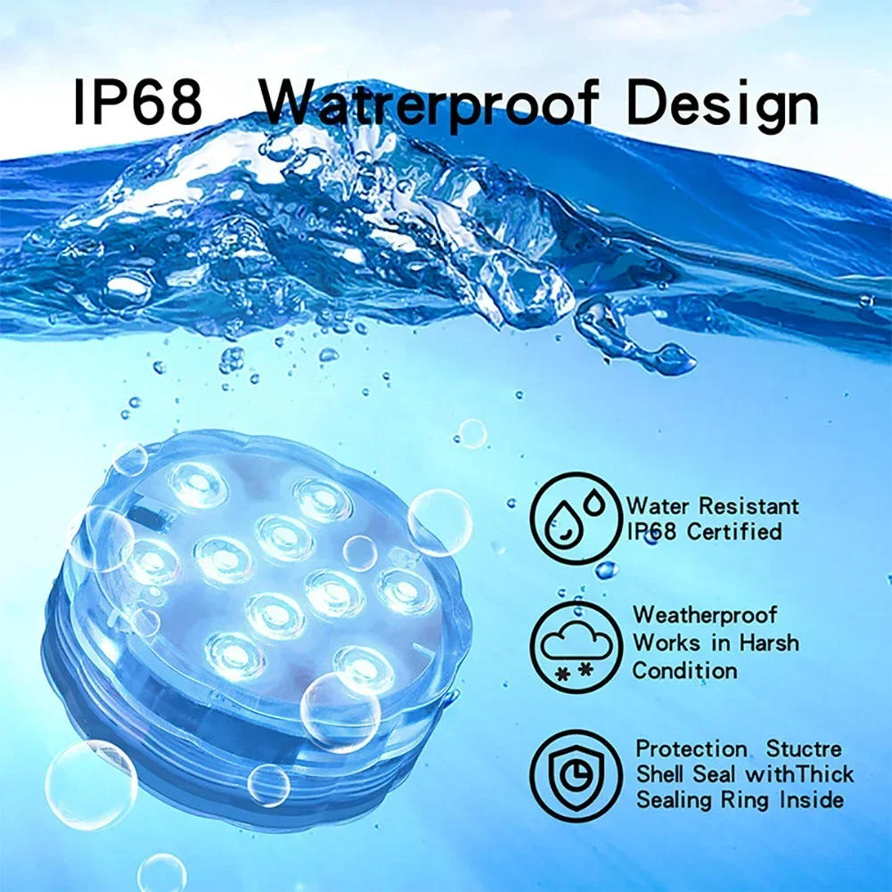 Description Picture 4 of item10 LEDs RGB Underwater Lamp Submersible Light Remote Control Garden Swimming Pool Light Aquarium Vase Bowl Wedding Party Decor