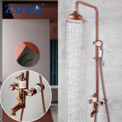 ZAPPO Rose Gold Shower System High Pressure Rainfall Shower Faucet 8 Inch Shower Head and Handheld Wall Mounted Bathtub Mixer