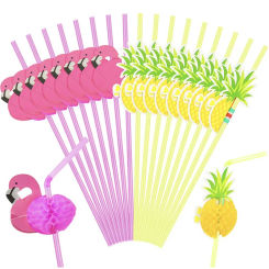 10Pcs Flamingo Plastic Drinking Straws Tropical Pineapple Juice Cocktail Disposable Juice Straws Hawaii Party Wedding Decoration