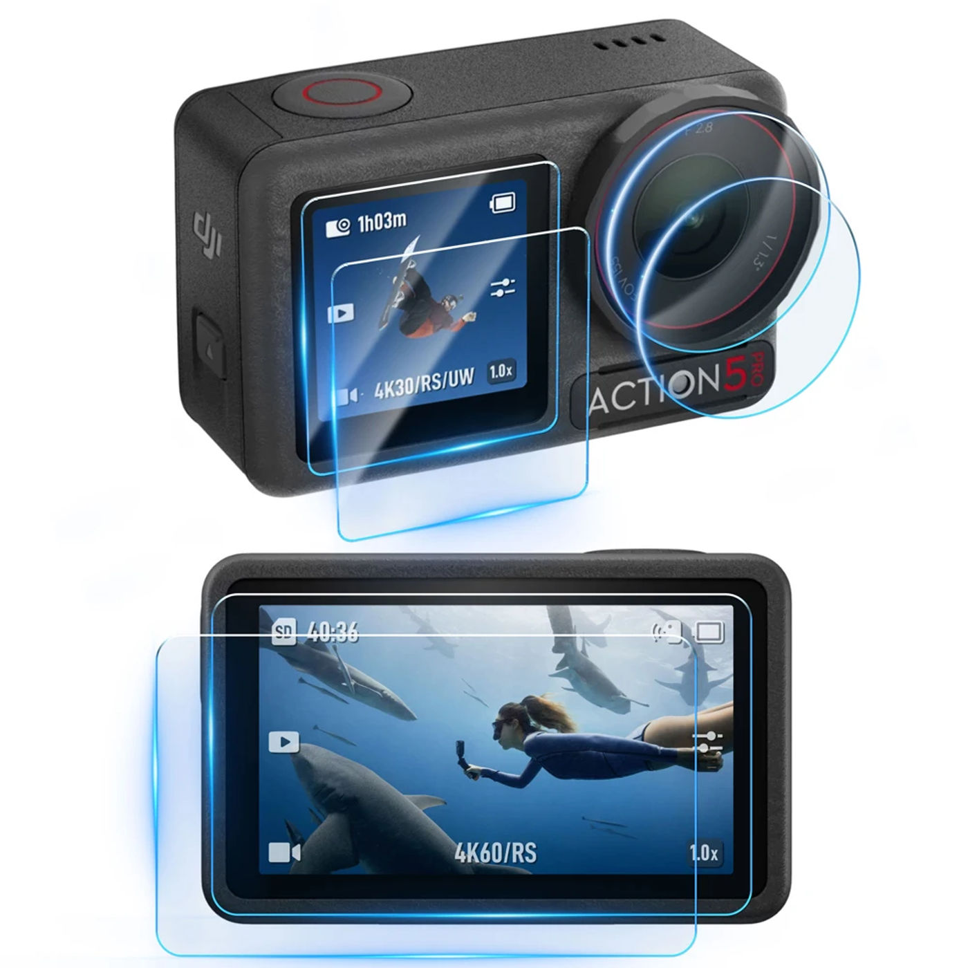 Description Picture 4 of item2 Set Screen Protector 9H Hardness Tempered Glass Film Anti-scratch Explosion-proof for DJI Osmo Action 5 Pro Camera Accessories