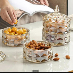 Glass Candy Jar Multi-layer Storage Food Box Crystal with Cover Transparent Snack Bowl Dried Fruit