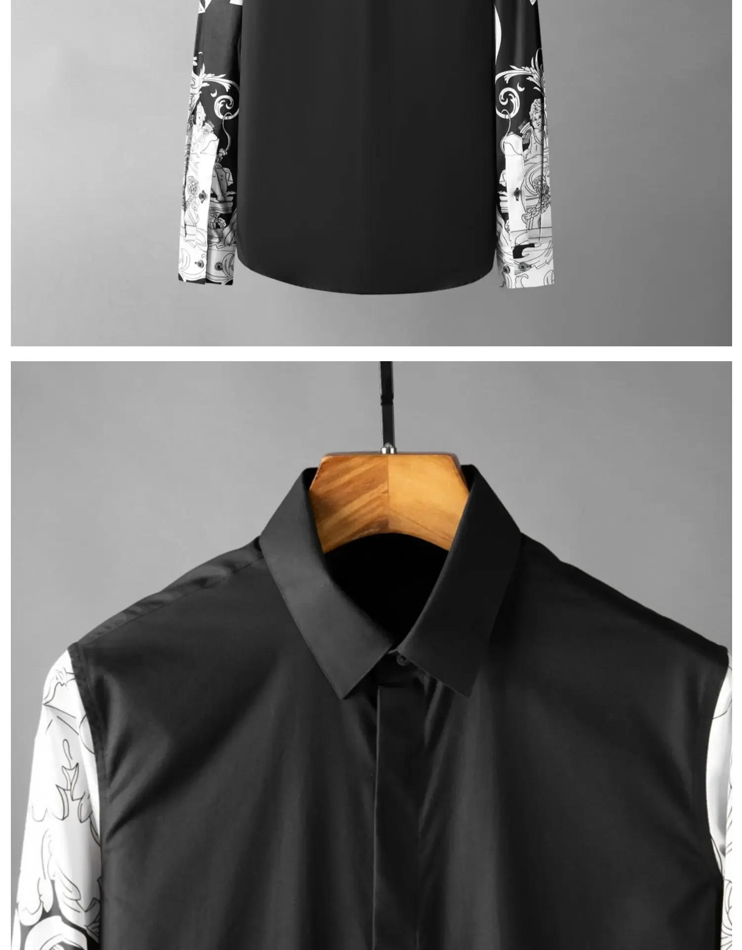 Description Picture 4 of item2023 spring Court Style Patchwork Men's Casual Shirt Long Sleeve Slim Business Formal Dress Shirts Handsome Camisa Masculina