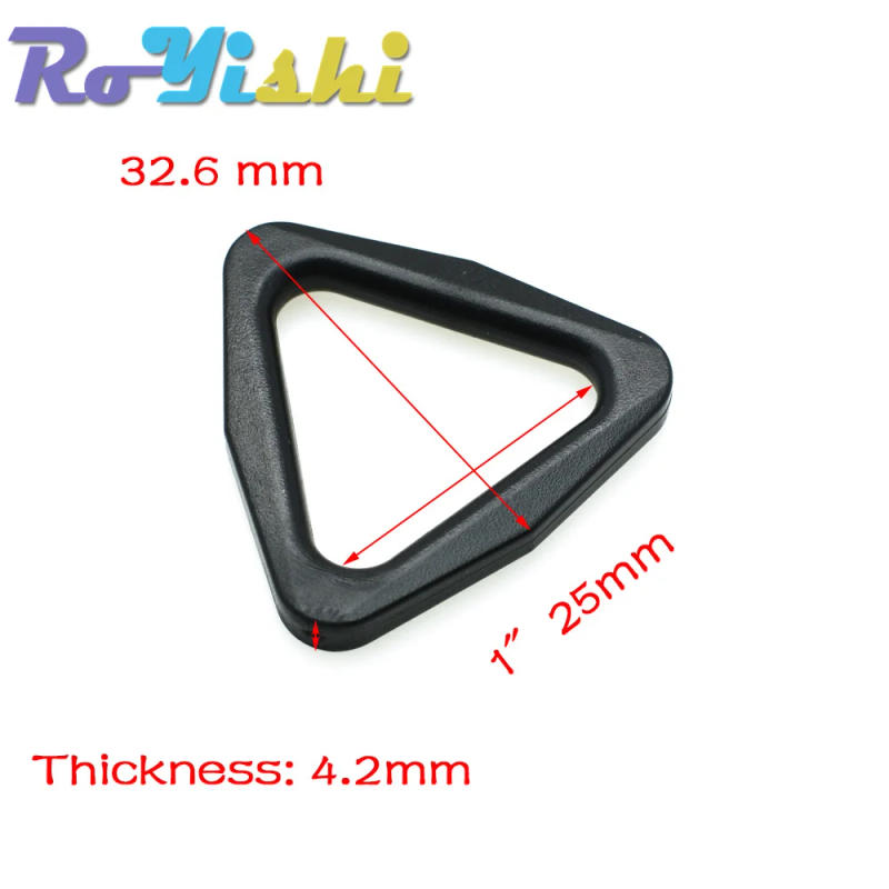 Description Picture 4 of item20mm 25mm 30mm 38mm 45mm Webbing Plastic Triangle buckle Slider Adjust Buckle for Backpack Straps Triangle belt buckle