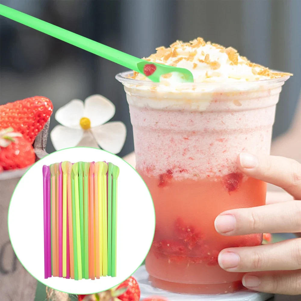 Description Picture 6 of item50-2000Pc Snow Cone Straws Spoon Drinking Straw Color Milkshake Shaved Ice Spoon Straw Beverage for Bar Birthday Party Wholesale