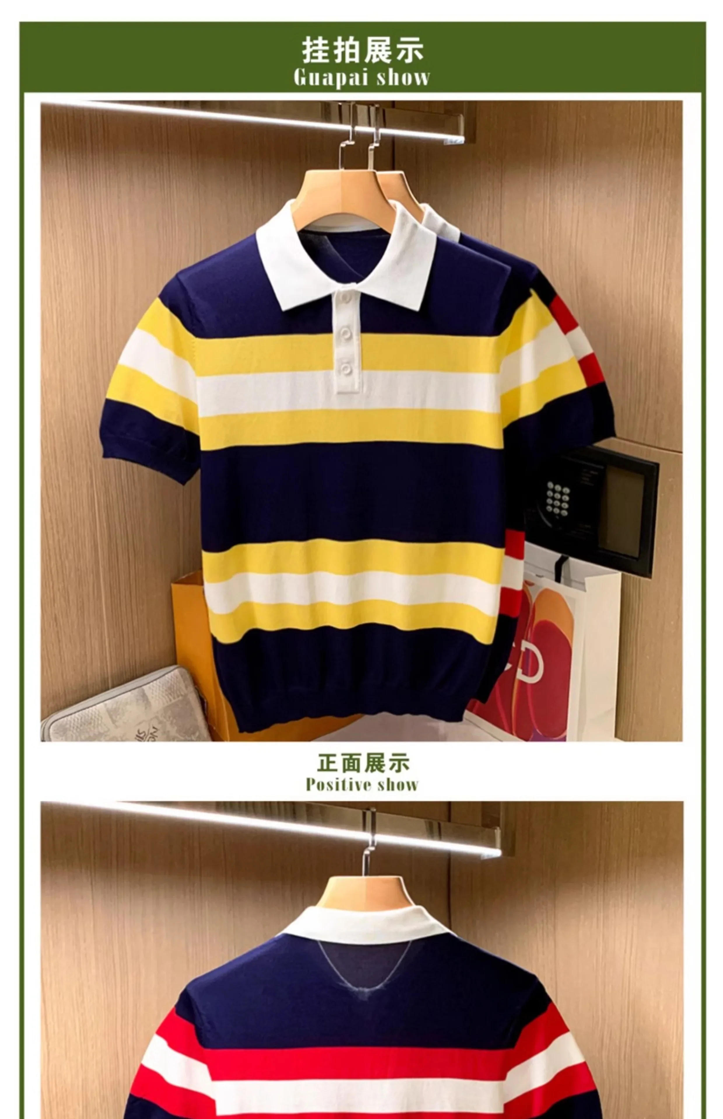 Description Picture 2 of itemCotton Contrast Color Men's Polo Shirts Casual Short Sleeve Turn Down Neck Men's Shirts Fashion Streetwear Polos for Men W5