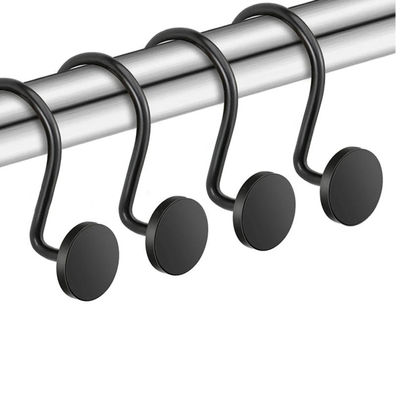 Description Picture 3 of item12pcs Shower Curtain Hooks Rustproof Bathroom Shower Rod Hanging Rings Curtain Hanging Hook Bathroom Adhesive Metal Hook