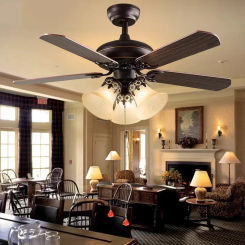 Modern American Rural Retro Ceiling Fan with Light Remote Control European Style Wooden Electric Fan Light Decorative Lighting