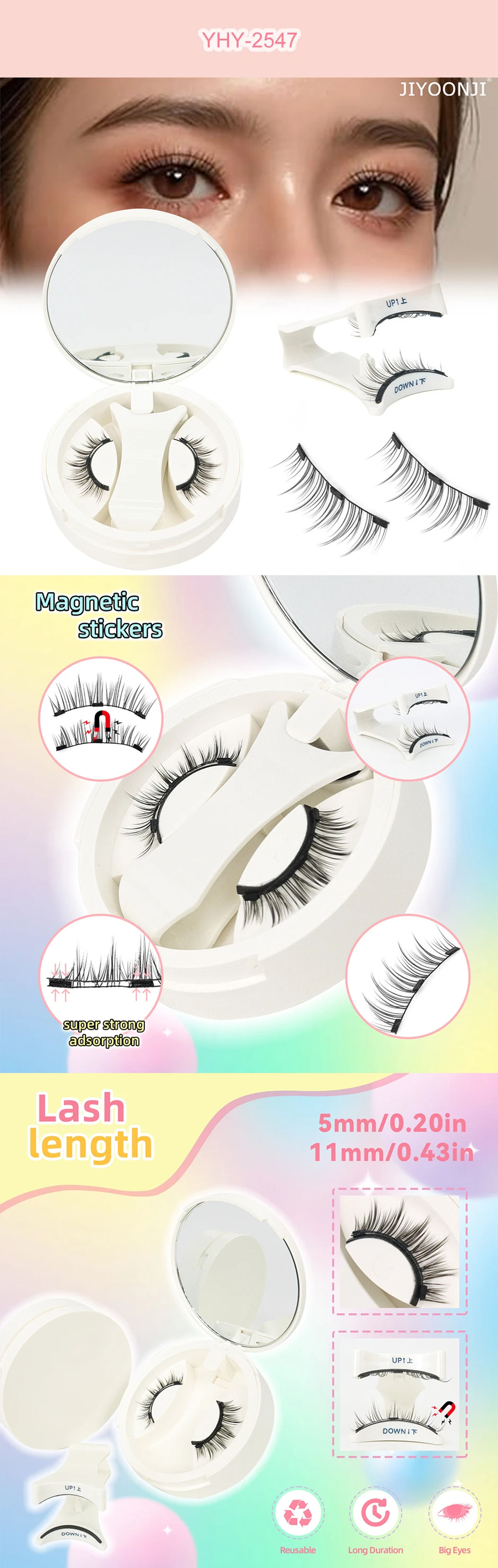 Description Picture 3 of item1 Pairs Magnetic Eyelashes 3D Handmade Lashes Reusable False Eyelashes Set Natural Long Fake Eyelash Makeup Tweezers Tool