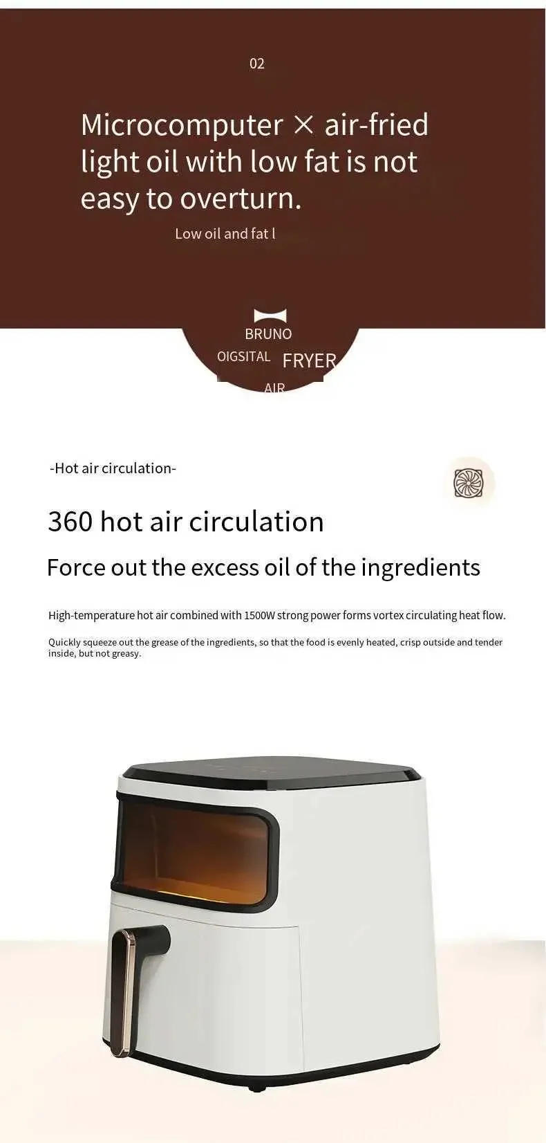 Description Picture 6 of item6.5L Electric Air Fryer Oil-free Automatic Household Kitchen 360°Baking Convection Air Fryer Oven Deep Fryer without Oil