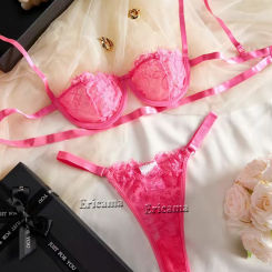 Red Floral Lace Garter Lingerie Set With Choker Women Intimates 2022 Underwire Bra And Thongs Ladies Underwear Set