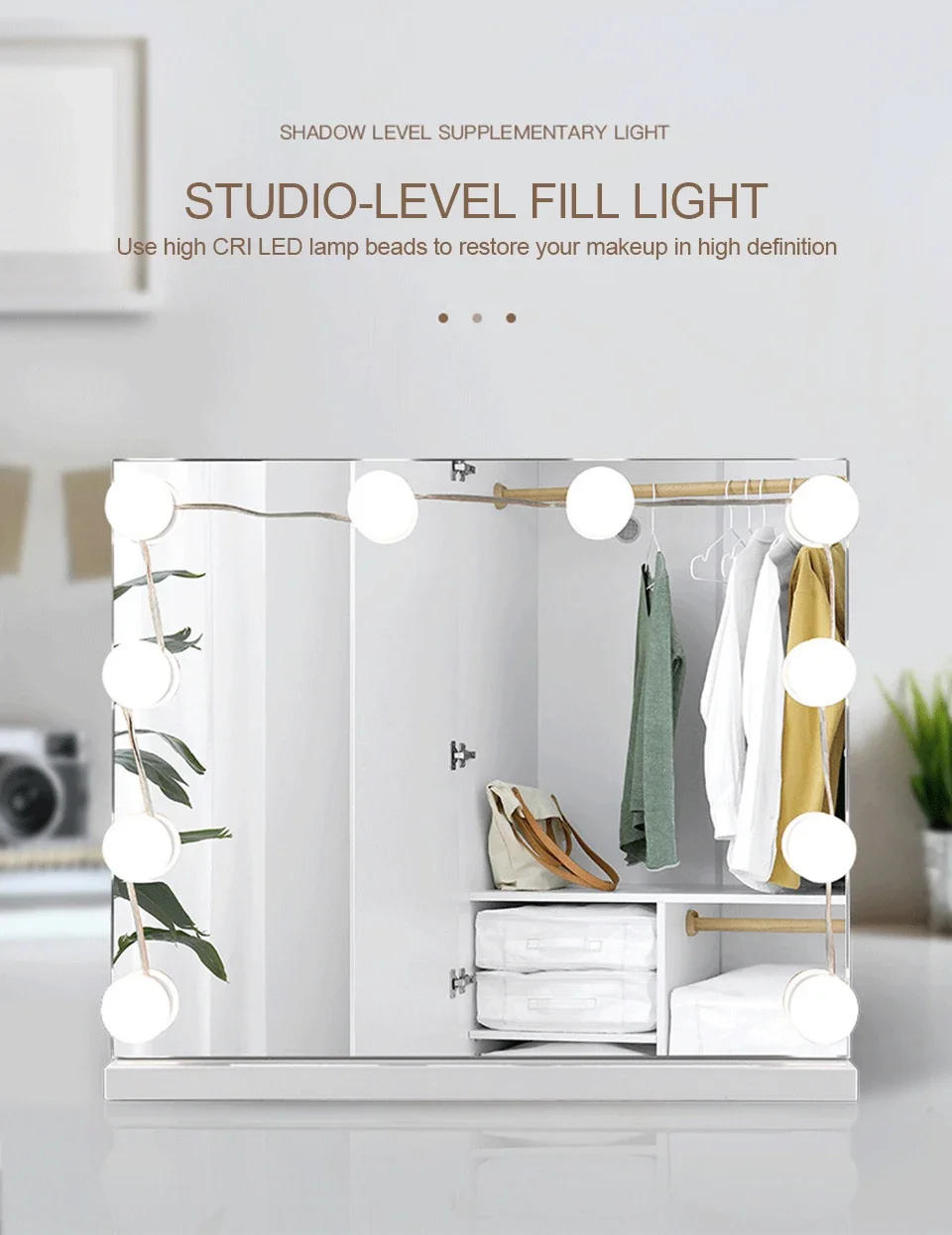 Description Picture 5 of itemVanity Mirror Fill Light Adjustable Luminance 3 Colors LED USB Wall Bulbs String For All Pretty 3 Colors Dimmable Vanity Light