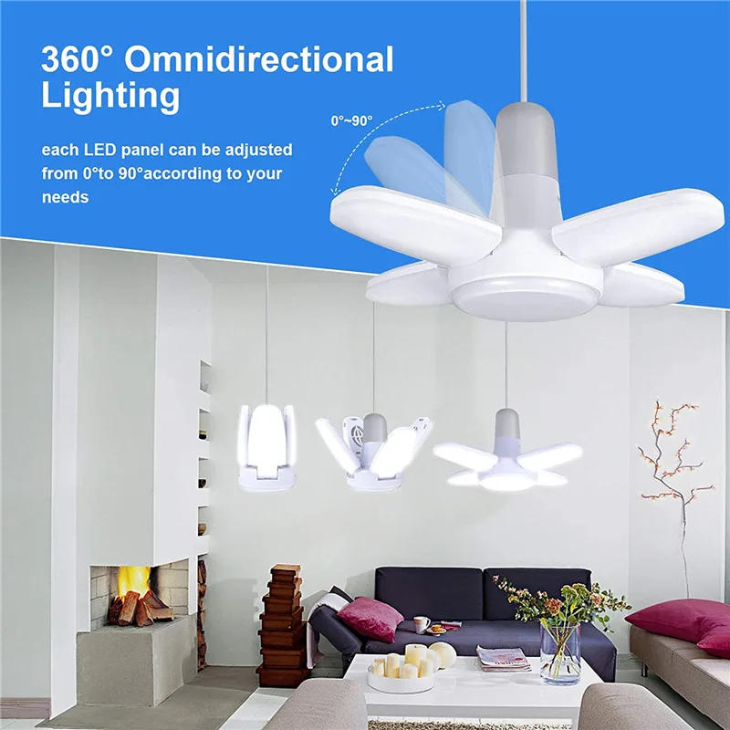 Description Picture 2 of itemE27 LED Bulb Fan Blade Timing Lamp AC85-265V 28W Foldable Led Light Bulb Lampada For Home Ceiling Light With Remote Controller