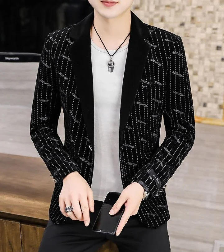 Description Picture 6 of itemThin Jacket for Men Party Golden Slim Fit Coats Man Suits and Blazers Elegant Menswear Fashion 2024 Classic New in Summer Casual