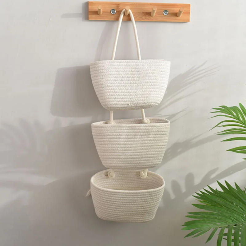 Description Picture 3 of itemWall Hanging Storage Basket Cotton Sundries Organizers Storage Basket 3-layer Household Decoration Wall Storage Tool