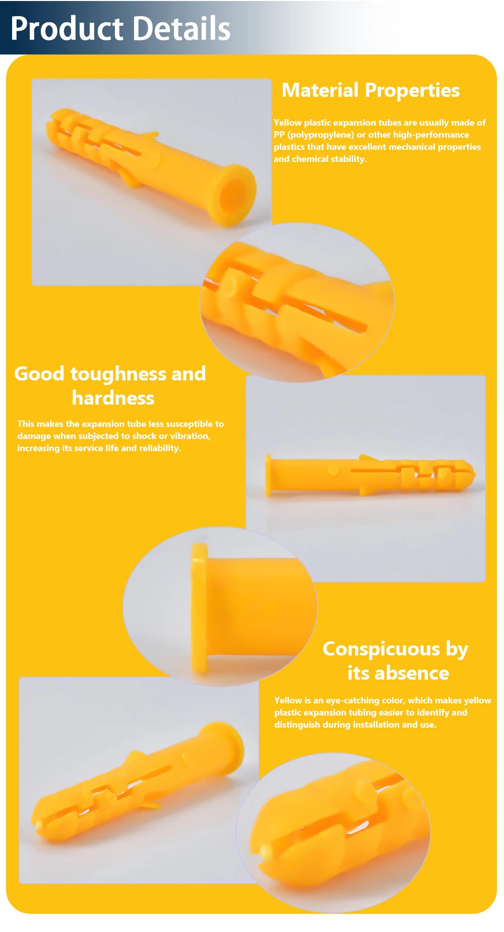 Description Picture 4 of itemM6 M8 M10 Yellow Plastic Expansion Pipe Column Concrete Wall Plug Frame Fixing Tube Anchors for to the Fixed on Drywall 20pieces