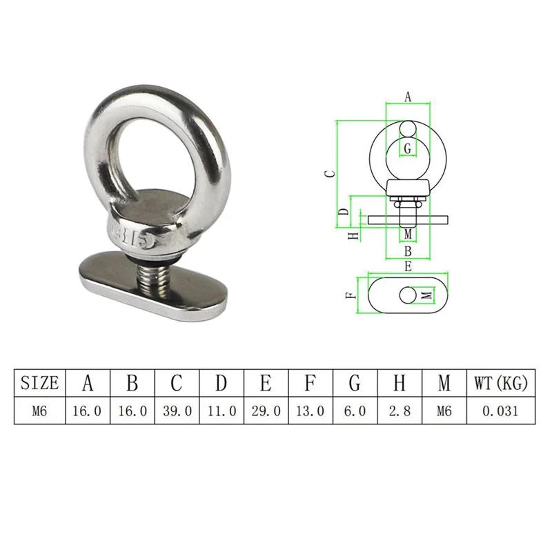 Description Picture 2 of itemStainless Steel 316 Eye Bolt Slide Track Lock Hanging Ring Kayak Trailer Drawwire Fixers Tent Canoe Fasteners