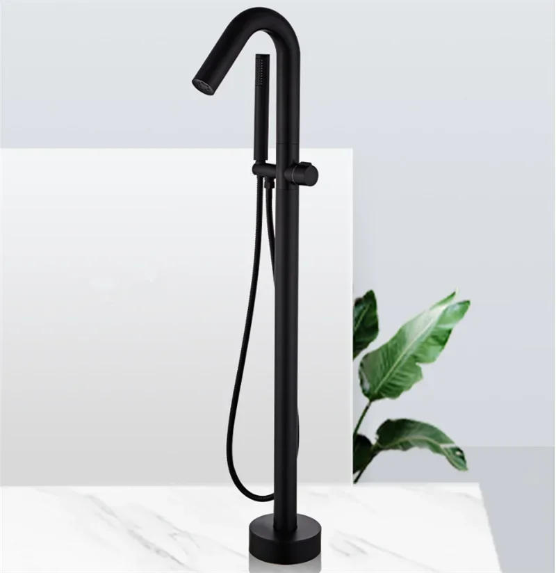 Description Picture 2 of itemBlack Bathtub Faucet Floor Stand Bathtub Mixer 360 Degree Rotation Spout with Handshower Head Bath Mixer Shower