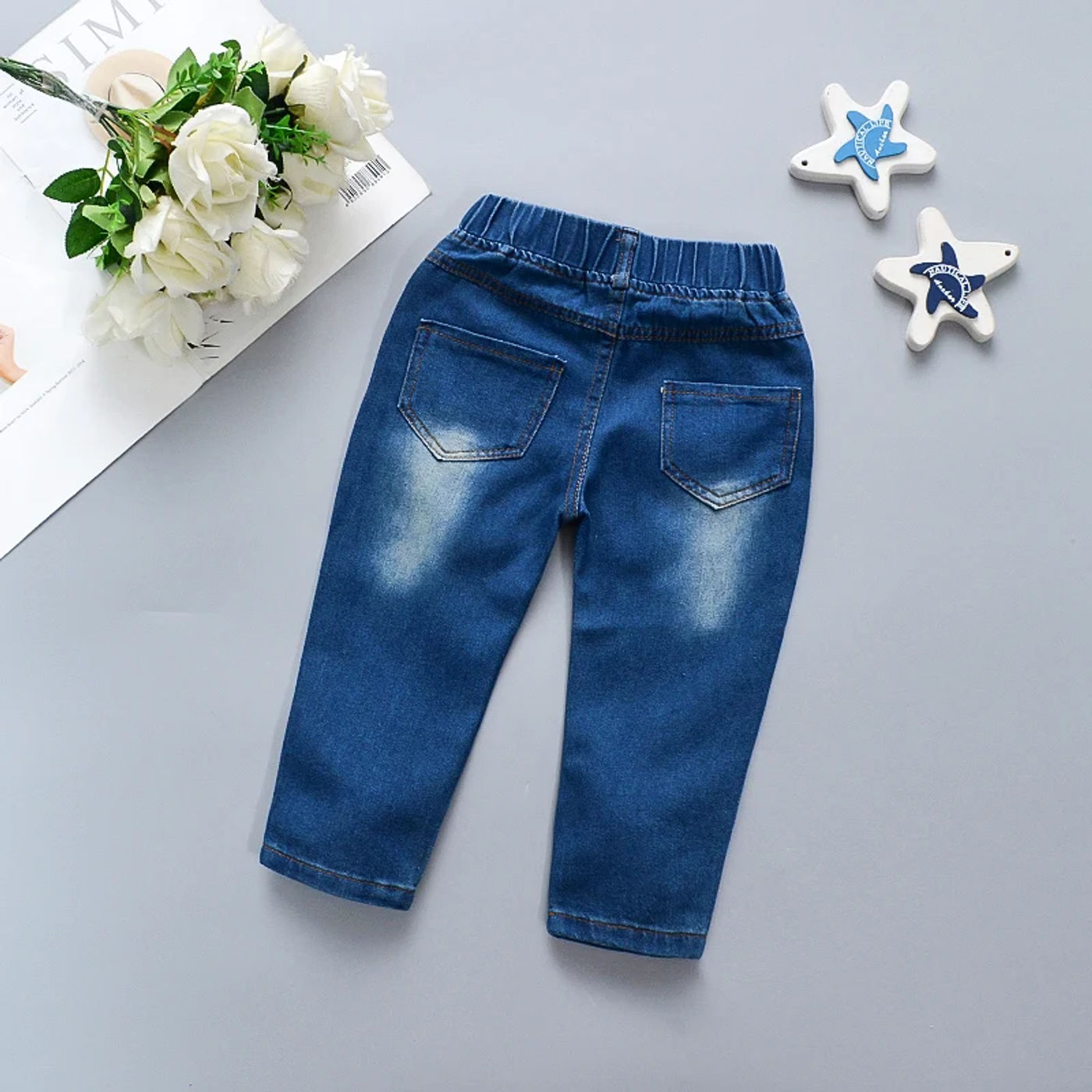 Description Picture 4 of itemChildren's Jeans Children's Clothing Autumn New Style Girls' Versatile Straight Tube Hole Casual Korean Style Boys' Pants