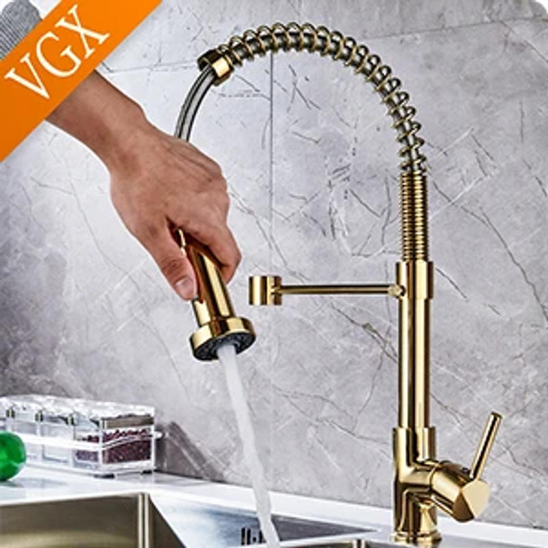 Description Picture 4 of itemVGX Kitchen Faucet Sink Faucets Rubber Pull Down Stream Sprayer Taps Rotatable Kitchen Mixer Water Tap Hot Cold Crane Brass Grey