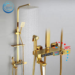 OXG Brass Bathroom Shower Faucet Thermostatic Digital Display Rain Shower Faucet, Modern Sanitary Shower Set,Shower System