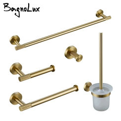 Brushed Gold Towel Rack Knurled Towel Bar Robe Hook Paper Holder  Toilet Brush Holder Bathroom Accessories  Shelf