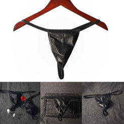 Sexy Men's Thongs Black Imitation Leather Men Bulge Pouch Briefs Low Waist Underwear Pump Man Bikini G-string Brazilian Thong