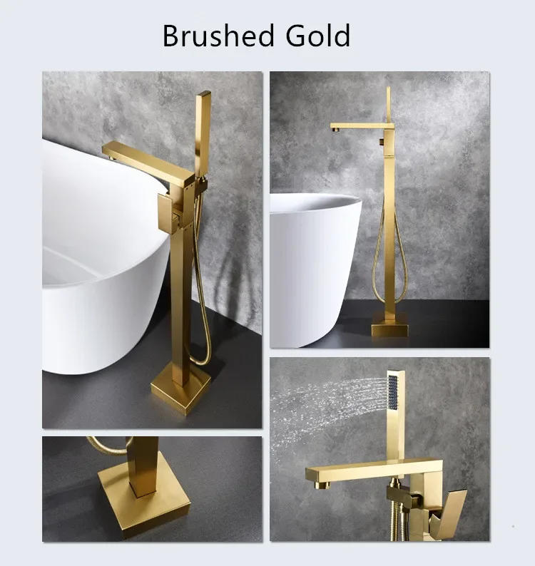 Description Picture 2 of itemBathroom Bathtub Faucet + Handheld Shower Free Standing Brushed Gold Luxury 9Mixer Taps Floor Mounted