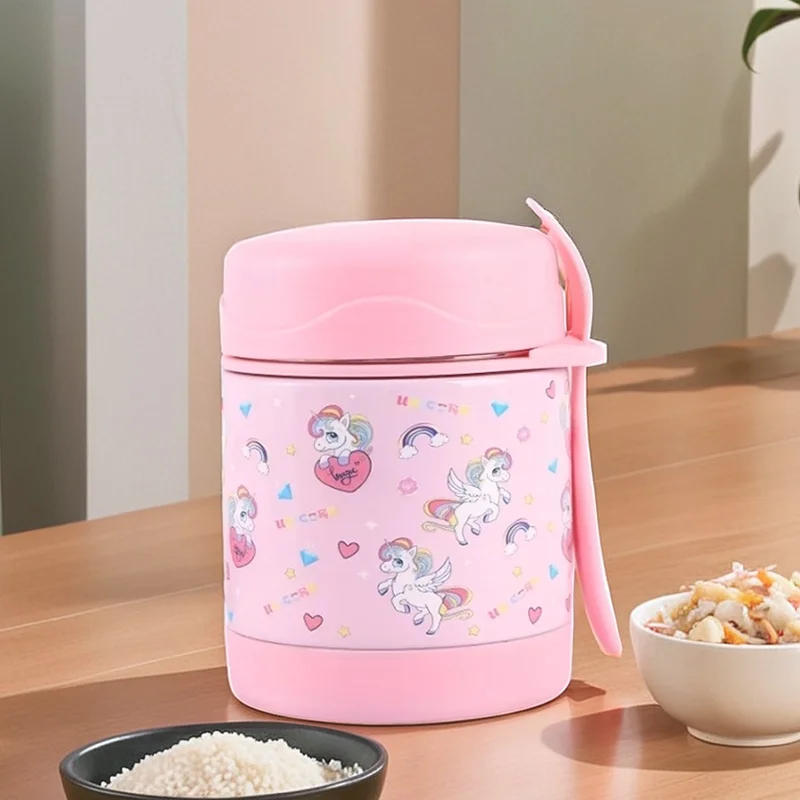 Description Picture 4 of item1Pc Cute Cartoon Stainless Steel Lunch Box Set with Fork, Pot, Small Bowl, Insulated Cup, Perfect for Outdoor Travel & Camping