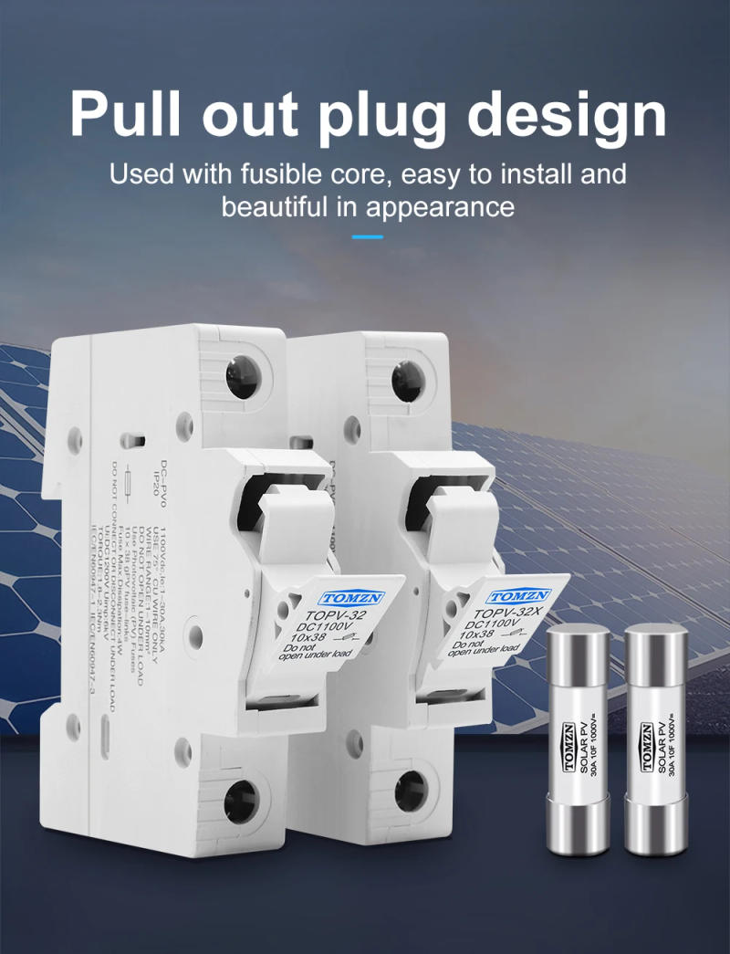 Description Picture 5 of itemone set 1P 2P DC Fuse Holder 10*38mm High Voltage Solar PV 1100V TOMZN TOPV-30 Base Photovoltaic System Protection Protector gpV