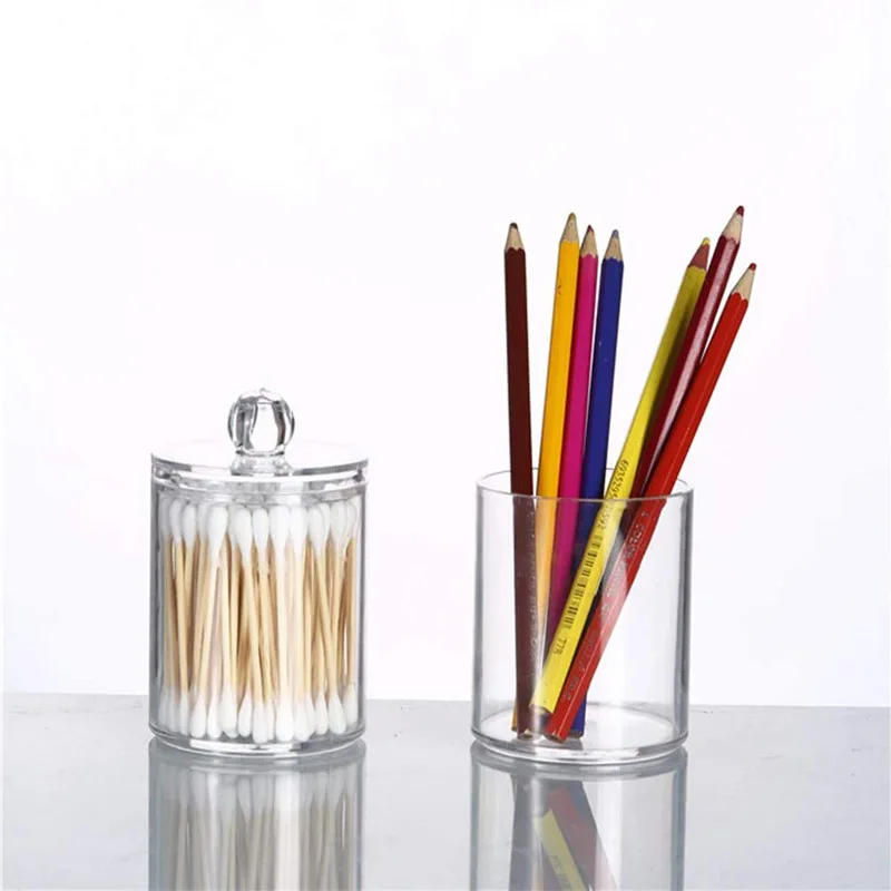 Description Picture 5 of item1/2pcs Cotton Swab Storage Box Makeup Jewelry Organizers Round Transparent Acrylic Jar Bathroom Cosmetic Home Organization