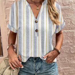 Summer Cotton Linen Breathable Solid Color Button Down V-neck Shirt Basic And Versatile Casual Comfortable Lady Office Tops