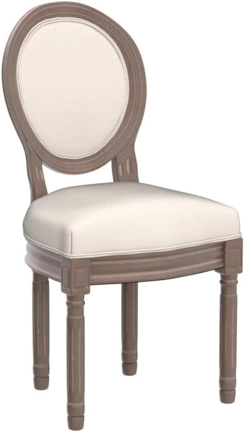 Description Picture 6 of itemNrizc French Country Dining Chairs Set of 4, Farmhouse Fabric Chairs with Round Back, Solid Wood Legs
