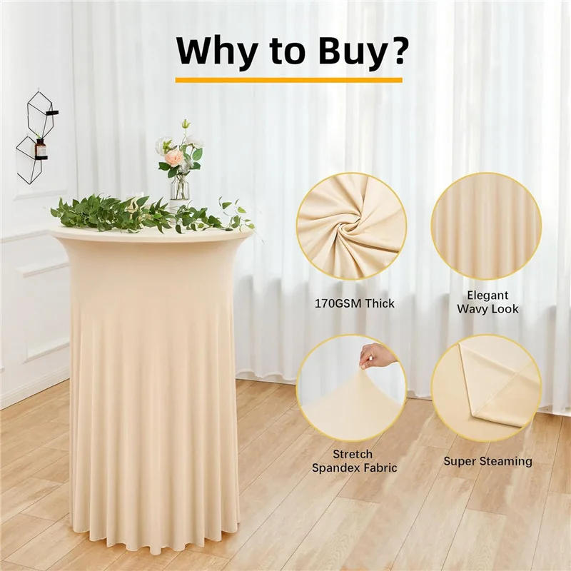 Description Picture 2 of itemStretch Table Skirt White Table Cover Hotel Conference Cocktail Table Bar Round Solid ColourCross Border Banquet Decor