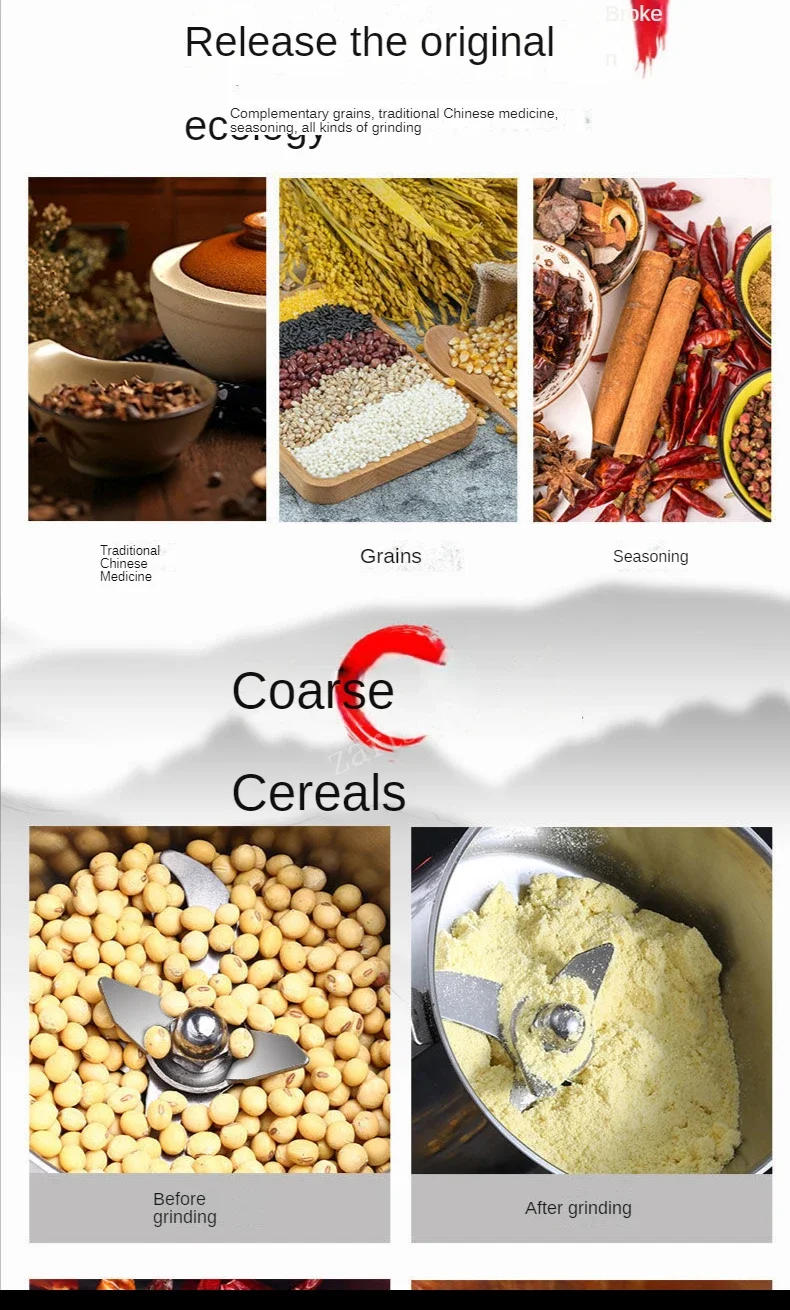 Description Picture 6 of item1000/1500/2000g Coffee Grinder Machine 4100W Home Stainless Steel Grains Spices Medicinal Herbs Dry Food Grinder Crusher