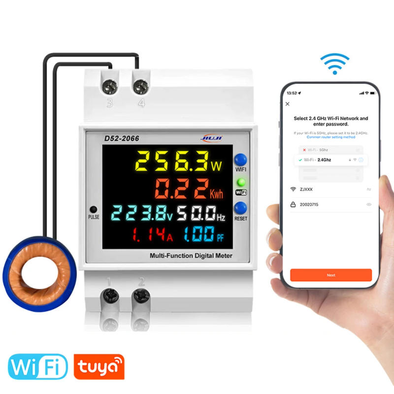 Description Picture 4 of itemTuya WiFi Home Digital Display Electricity Meter DIN-Rail Voltage and Current Meter Power Factor Frequency Metering Meters