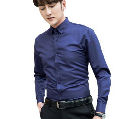 2024 New Foreign Trade Men's Leisure Long Sleeved Shirt Men's Business Dress Shirt Work Solid Color Shirt