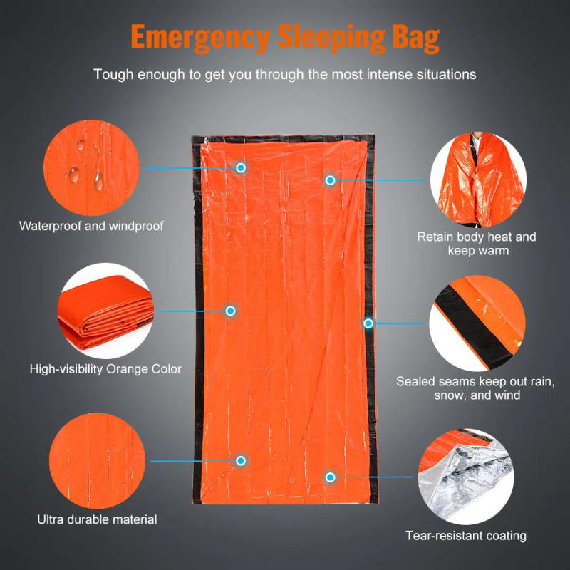 Description Picture 5 of itemOutdoor Emergency Survival Sleeping Bag Thermal Blanket Mylar Waterproof Reusable Sack Portable Camping Hiking Emergency Gear