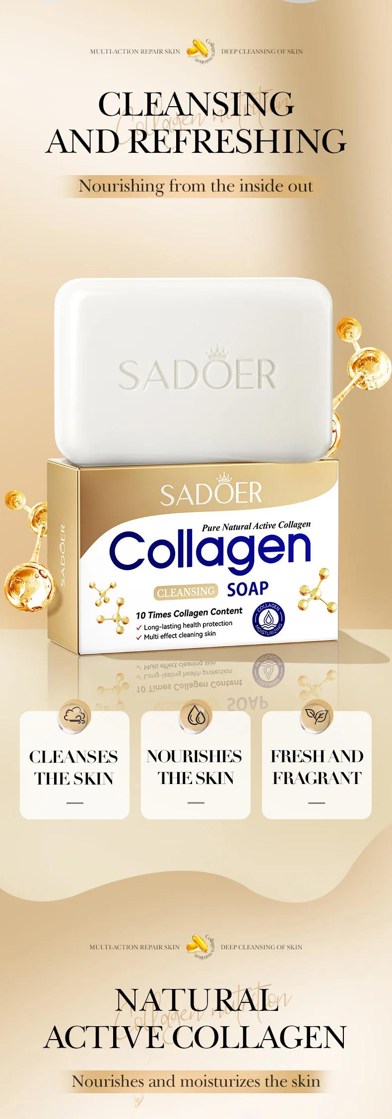 Description Picture 5 of itemSADOER Collagen Multi-effect Skin Cleansing Soap Handmade Soap Cleansing Body Oil Control Bath Handmade Soap