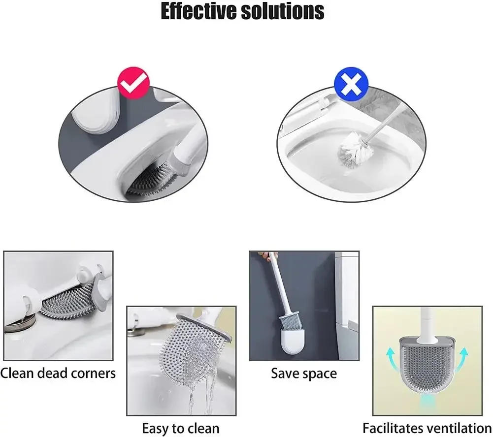 Description Picture 6 of itemWall Mounted Toilet Brush with Holder Flexible Toilet Bowl Cleaning Brush No Dead Corner Bathroom Cleaning Brush